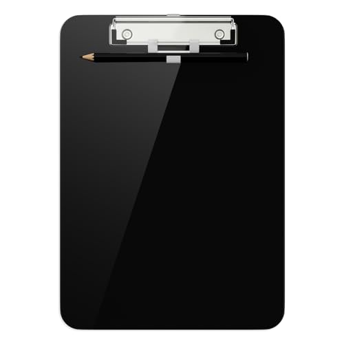 Hongri Plastic Clipboard with Pen Holder, Black 8.5x11 Letter Size Clip Board for Classroom, Office, Students, Nurses and Women, Low Profile Clip, Size 12.5 x 9 in
