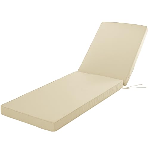 Comcaver Chaise Lounge Cushion for Outdoor Furniture, Waterproof Fade and Tear Resistant Lounge Deck Chair Cushions for Patio Lawn Pool Resort Hotel, 72x21x3 Inch, Beige