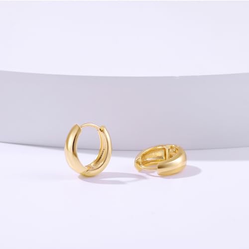 micuco Gold Hoop Earrings for Women, 18K Real Gold Plated Lightweight Chunky Gold Hoops, Hollow Thick Gold Hoop Earrings for Women Gold Plated 13mm