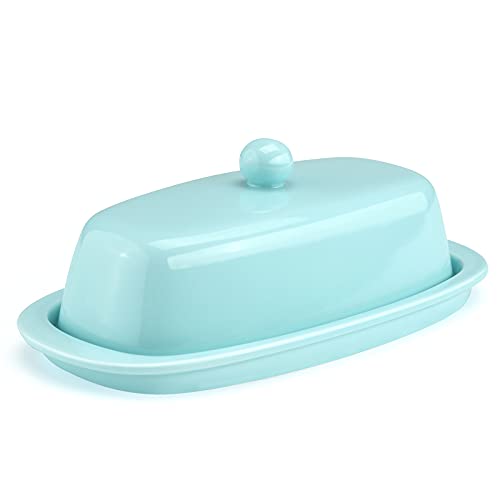 Yedio Ceramic Butter Dish with Lid and Knife for Countertop Refrigerator, 8 Inch Butter Holder with Porcelain Covered Knob Handle for East West Coast Butter Stick, Black