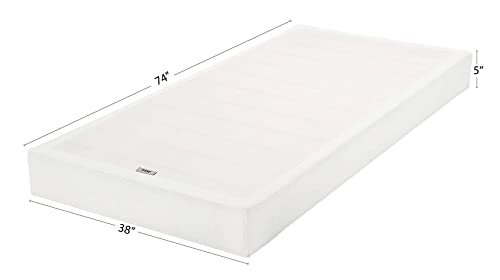 Amazon Basics Smart Box Spring Bed Base, 5 Inch Mattress Foundation, Tool-Free Easy Assembly, Twin, 74"L x 38"W x 5"H, White
