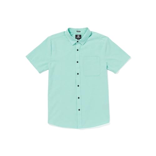 Volcom Men's Date Knight Short Sleeve Classic Fit Button Down Shirt, Crete Blue