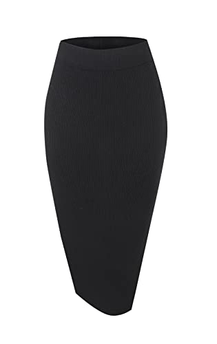 Urban CoCo Women's Elastic Waist Knitted Split Tube Pencil Midi Skirt ?M, Wine Red