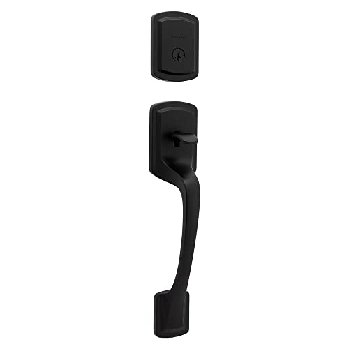 Kwikset Prague Front Door Lock Handle and Deadbolt Set, Entry Handleset Exterior with Interior Door Knob, Matte Black, Pick Resistant SmartKey Rekey Deadbolt Security, 98180-026