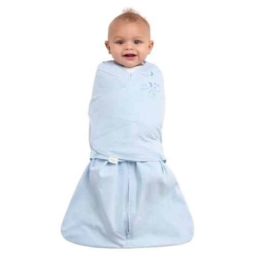 HALO 100% Cotton Sleepsack Swaddle, 3-Way Adjustable Wearable Blanket, TOG 1.5, Baby Blue, Newborn, 0-3 Months