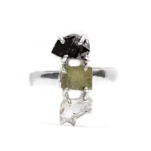 Moldavite, Herkimer & Black Tourmaline Ring Natural Moldavite 925 Sterling silver Handmade Jewelry with Gemstone From Czech Republic (8)