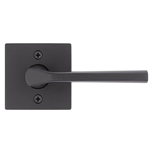 Kwikset 91540-034 Lisbon Door Handle Lever with Modern Contemporary Slim Square Design for Home Hallway or Closet Passage in Iron, Matte Black