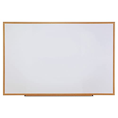 Universal Dry Erase Marker Board, Melamine, 72 x 48, Oak Wood Frame