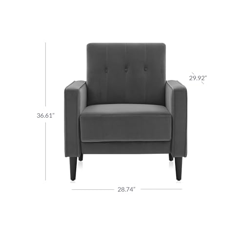 BELLEZE Accent Chairs for Living Room, Mid Century Modern Armchair Velvet Upholstered Comfy Side Chair Button Tufted Back Lounge Reading Chair for Bedroom - Valencia (Gray)