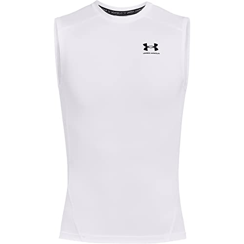 Under Armour Men's Armour HeatGear Compression Sleeveless T-Shirt , White (100)/Black, Large