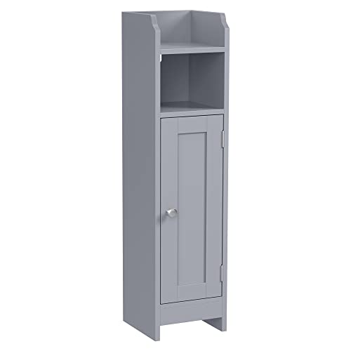 VASAGLE Small Bathroom Storage Corner Floor Cabinet with Door and Shelves, Bathroom Storage Organizer, Narrow Bathroom Toilet Paper Storage Cabinet, Adjustable Shelves, Mystic Gray UBBC310P36