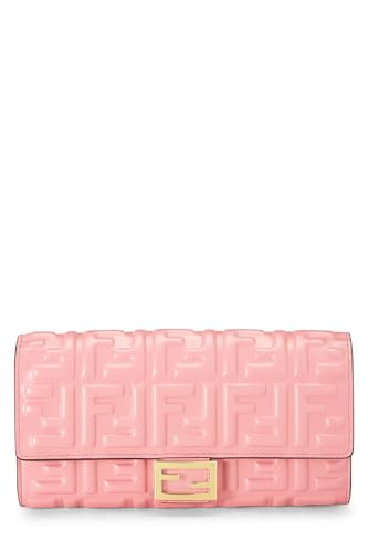 Fendi, Pre-Loved Pink Embossed Zucca Leather Long Wallet, Pink