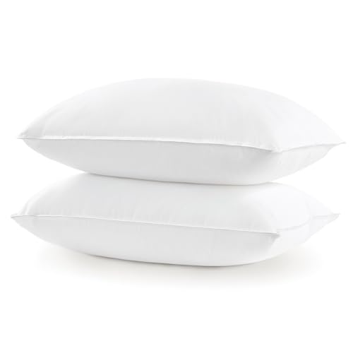 UNIKOME Hotel Collection Luxury Bed Pillows - 100% Cotton Standard Size Set of 2 Down Alternative Pillow Bedding Ultra Soft & Fluffy Pillow for Back, Stomach or Side Sleepers