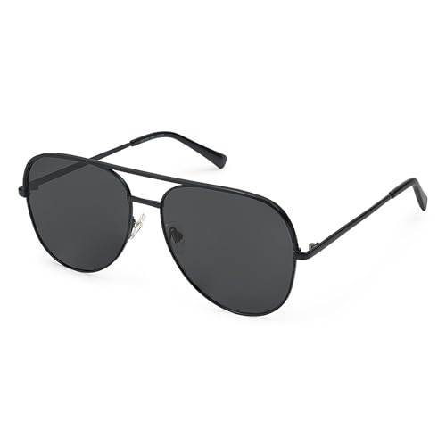 SOJOS Classic Aviator Sunglasses for Women Men Trendy Oversized Metal Frame UV400 Lenses SJ1220, Black Frame/Black Bar/Grey Lenses