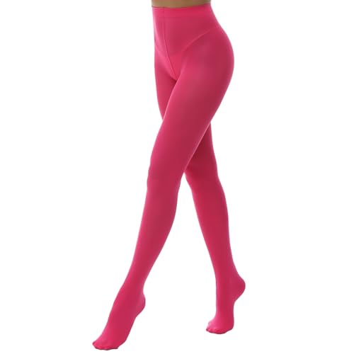 MANZI Microfibre Tights for Women, Semi Opaque Solid Colored Footed Pantyhose 70 Denier(Pink M/L)