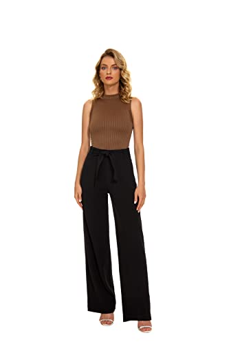 NuNu Yong Women's Casual High Waisted Wide Leg Dress Pants with Pockets and Belt X-Large-Petite Red Plum