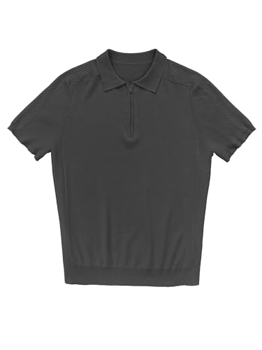 Comdecevis Men's Knit Polo Shirts Short Sleeve Quarter-Zip Casual Classic Fit Golf Pullover Small Black