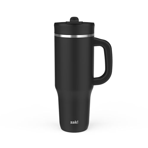 Zak Designs Harmony 2-in-1 Coffee Tumbler for Travel or At Home, 40oz Recycled Stainless Steel is Leak-Proof When Closed and Vacuum Insulated with Handle (Ebony Black)