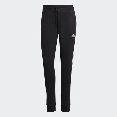 adidas womens Essentials 3-stripes French Terry Cuffed Track Pants, Black/White, XX-Small US