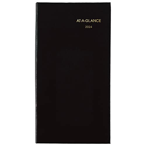 AT-A-GLANCE Fine Diary 2024 Weekly & Monthly Diary, 3" x 6", Pocket Size, Black (72020524)