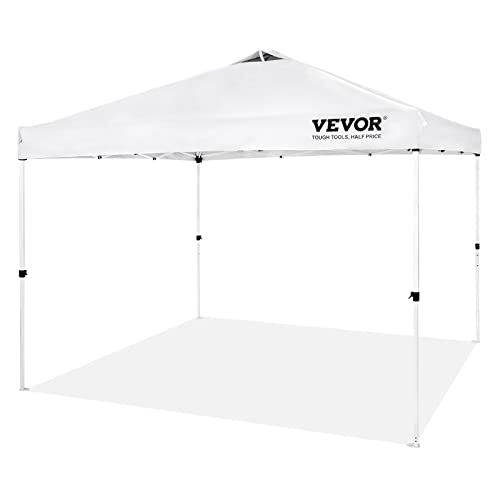 VEVOR Pop Up Canopy Tent, 10 x 10 ft, 250 D PU Silver Coated Tarp, with Portable Roller Bag and 4 Sandbags, Waterproof and Sun Shelter Gazebo for Outdoor Party, Camping, Commercial Events, Dark Gray