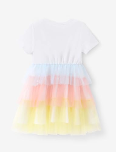 PATPAT Toddler Little Girls Dresses Short Sleeve Princess Tulle Skirt Birthday Party Cake Tutu Dress for Girls, Celebration White, 2 Years