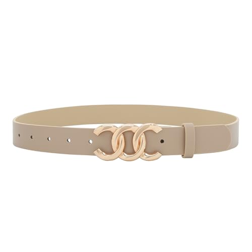 Earnda Women Belts for Jeans Dresses Fashion Gold Buckle Ladies Waist Belt Faux Leather Beige X-Small 24-26