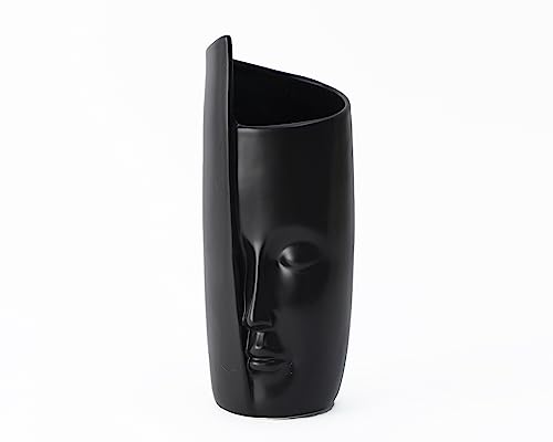 BOIHEGU Ceramic Black Vase, Cream Black Quirky Face Ceramic Vase, 7.5 inch Ceramic Flower Vase Minimalism Style for Modern Table Shelf Bedroom Kitchen Living Room Centerpieces Office Desk