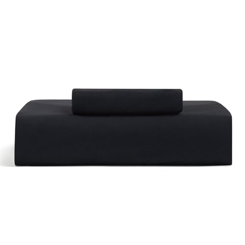 Bedsure Twin Fitted Sheet 2 Pack, Jersey Knit Polyester Twin Sheets, Cozy T-Shirt Soft & Breathable 16" Deep Pocket Sheets for Twin Bed, Wrinkle Free with 1 Pillowcase, Black(39" x 75")(No Flat Sheet)