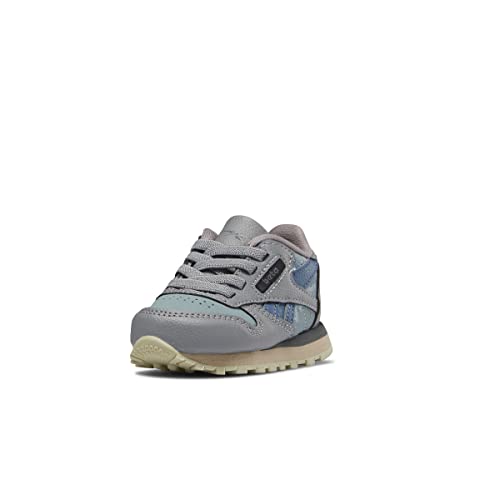 Reebok Kids Classic Leather Sneaker, Jurassic World/Grey/Teal Fog/Brave Blue, 4 US Unisex Toddler