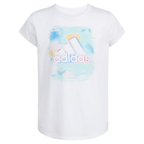 adidas Girls' Short Sleeve Cotton Scoop Neck Tee T-Shirt, White Floral