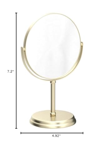 Amazon Basics Tabletop Mount Vanity Round Mirror, 1X/5X Magnification, Iron, 7.2"L x 4.92"W, Gold