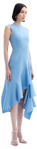 Oscar de la Renta, Asymmetrical Hem Wool Dress, Pastel Blue, 16