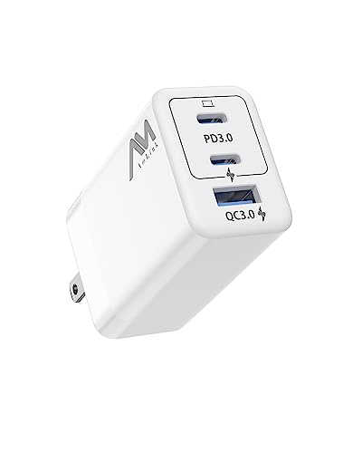 Amlink 65W USB C Charger - 3 Port GaN III Fast Charging Block, Support PPS PD 3.0 USB C Wall Charger, Compact Foldable Plug Wall Charger Adapter for MacBook, iPad, iPhone, Galaxy, etc