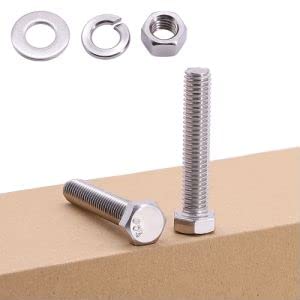 (6 Sets) 3/8"-16 x 3-1/2" Hex Bolt with Hex Nut, Flat Washers (SAE) and Lock Washers Hardware Assortement, Full Thread, Coarse Thread, 304 Stainless Steel 18-8