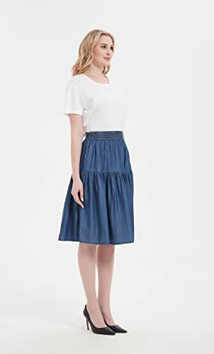 Tronjori Womens A Line Lightweight Tencel Denim Tiered Short Skirt Knee Length (XS, Light Blue)
