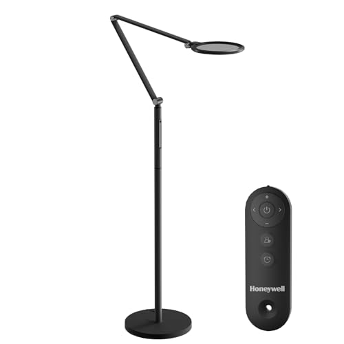 Honeywell LED Floor Lamp - F01BK Sunturalux™ Eye Caring Dimmable Standing Light with Remote,Bright Natural Daylight 5 Colors & 5 Brightness Adjustable Tall Lampara for Home Office Living Room Bedroom