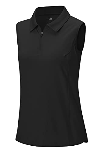 YSENTO Women's Sleeveless Golf Apparel Shirts Clothes Outfits Collared 1/4 Zip Tank Tops Quick Dry Tennis Polo Shirts Sky Blue 2X