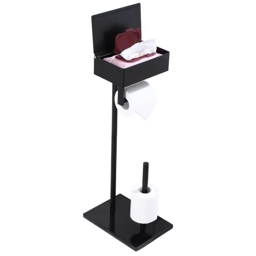 Day Moon™ Matte Black Toilet Paper Holder Free Standing Toilet Paper Holder with Storage - Toilet Paper Stand and Tissue Holder for Bathroom - Toilet Paper Holder with Shelf and Wipe Holder