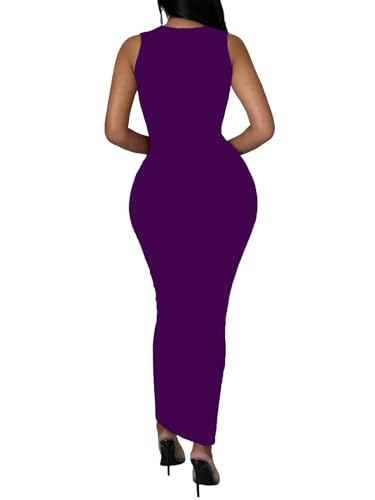 Women's Summer Long Bodycon Dress - Casual Basic Club Party Sleeveless Tank Sheath Dresses Navy Blue XXXL