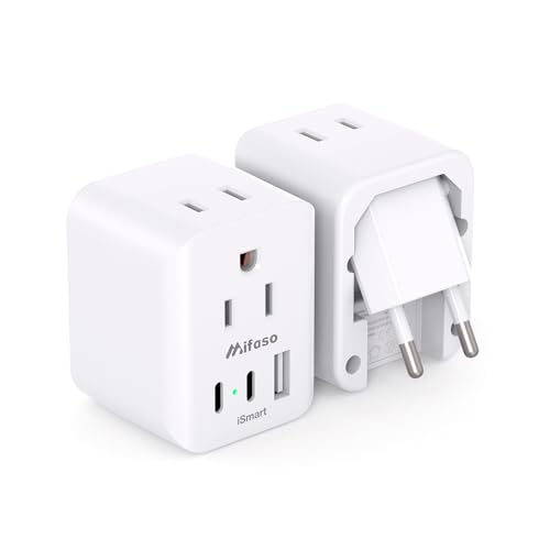 European Travel Plug Adapter, Foldable International Power Plug Adapter with 2 AC Outlets 3 USB Charging Ports(2 USB C), Type C Plug Adapter Travel Essentials, 1 Pack