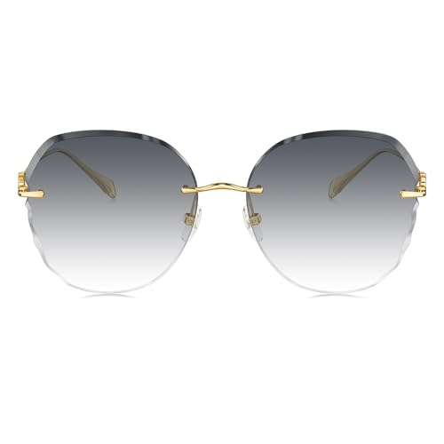 BOLON Women Lady Elegant Titanium Rimless Irregular Diamond-cut Nylon Lens UV400 Sunglasses BL7191