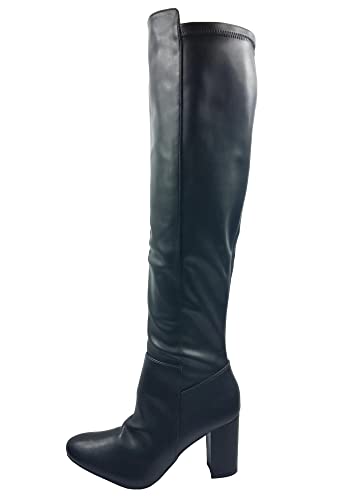 TruFox Womens Classy Fashion Knee High Block Heel Boots, Black, 5.5