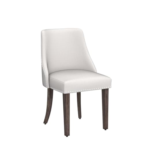 DM Furniture Mid Century Modern Dining Chairs Set of 2 Upholstered Linen Fabric Accent Chairs Wooden Side Chair for Living Room/Dining Room/Bedroom, Cream