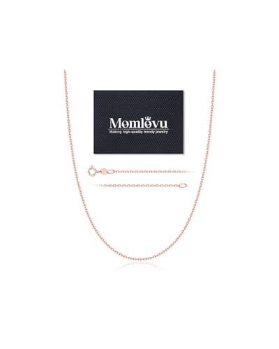 Momlovu 925 Sterling Silver Chain Necklace for Women, 1.1mm Cable Chain Necklaces Rose Gold Chain for Women, Super Sturdy & Shiny Women's Chain Necklaces,14 Inch