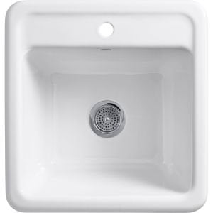 KOHLER K-19022-1-96 Park Falls Top-Mount/Undermount Utility Sink with Single Faucet Hole, Biscuit