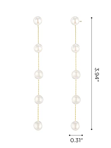 SWEETV 14K Gold Plated Long Pearl Drop Dangle Earrings for Women, Tassel Chain Baroque Pearl Wedding Bridal Earrings for Brides Bridesmaids, Prom Jewelry Gifts