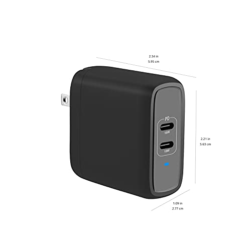 Amazon Basics 36W Two-Port USB-C Wall Charger with Fast Charging Power Delivery PD for Tablets & Phones (iPhone 16/15/14/13/12/11/X, iPad, Samsung, and More), Dual Port, Non-PPS, Black