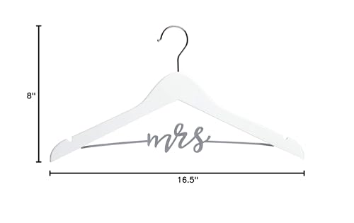 Pearhead Mrs. Wedding Dress Hanger for Bride to Be - Elegant Bridal Hanger, Ideal Keepsake for Wedding Day Photos and Gift for Bride, Wooden Hanger with Cursive Wire Lettering, White and Silver