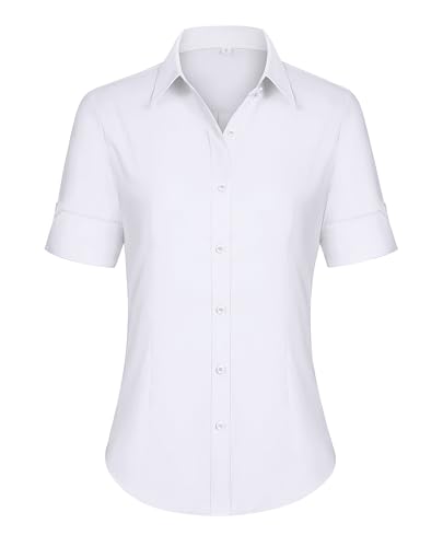 siliteelon Short Sleeve Button Dress Shirts for Women Cotton Button Down Shirts for Women Slim Fit Blouse Top 3/4 Sleeve Royal Blue